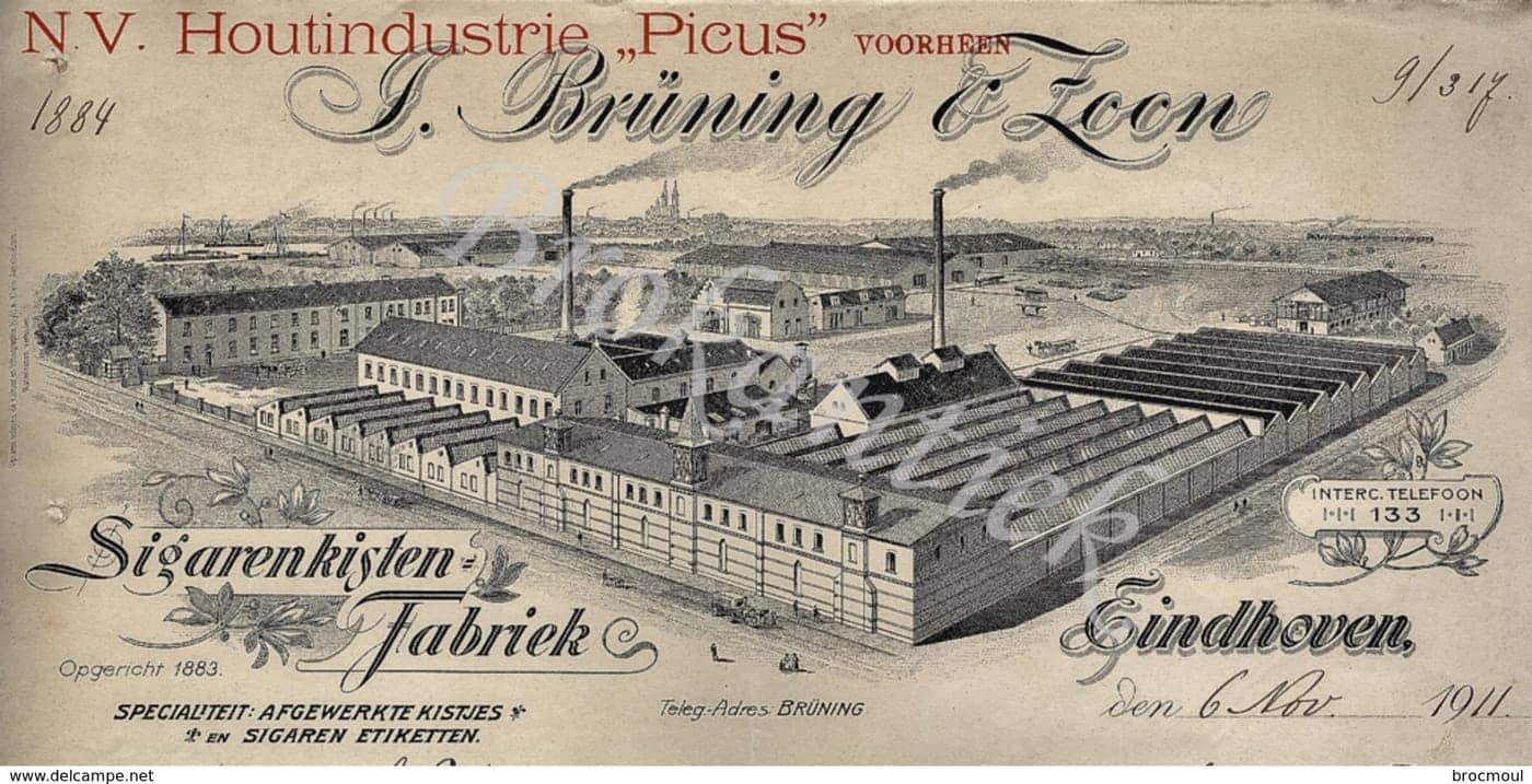 Engraving of the Picus timber works in Eindhoven