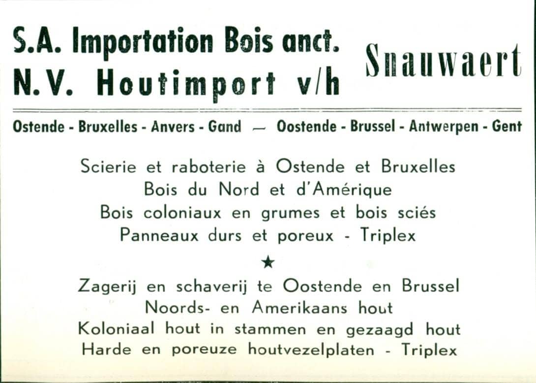 Letterhead of S.A. Importation Bois Snauwaert, 1955